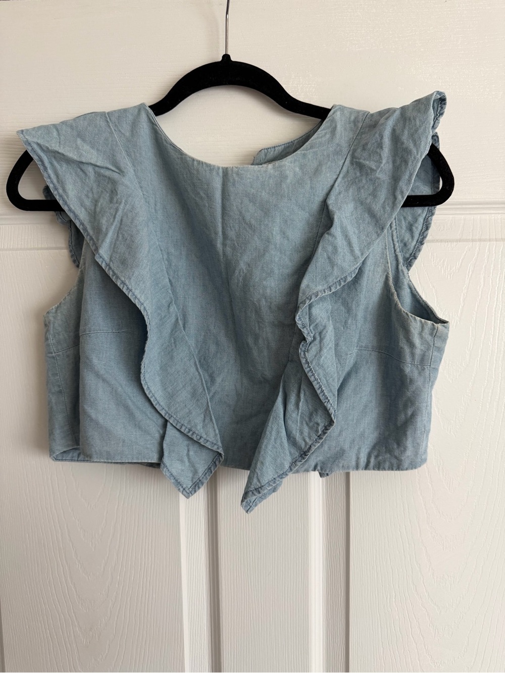 Zara Light Blue Ruffle Chambray Crop Top - Women